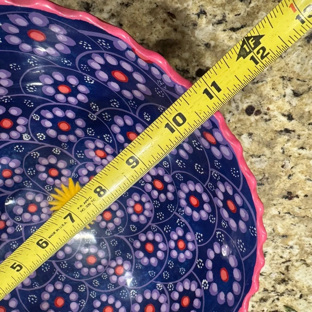 Vintage Pink Talavera Mexican Pottery Bowl circa 1980s 11" across Mexico pottery - Picture 2 of 4